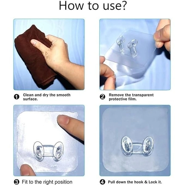 (Pack Of 10) TRANSPARENT  WALL STORAGE HOOKS