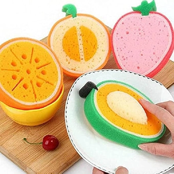 Fruit Shape Bath Sponge Multi-Functional Kitchen Washing Dishes Cleaning Sponge Fruit and Vegetable Washing Sponge, Bath Cleaning Sponge (Multicolor)
