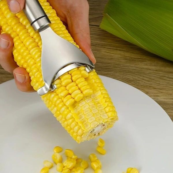 Stainless Steel Corn Peeler - Cob Stripper Tool Thresher Removes Kernels in Seconds - Kitchen Gadget