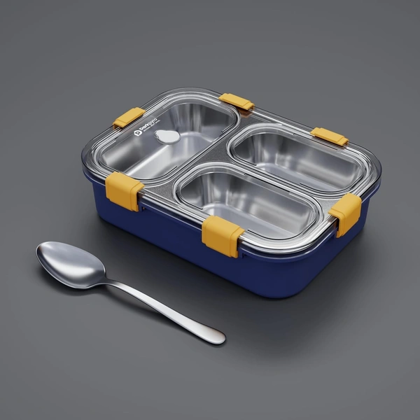 Premium 3-Compartment Stainless Steel Lunch Box - Blue | Leak-Proof & BPA-Free