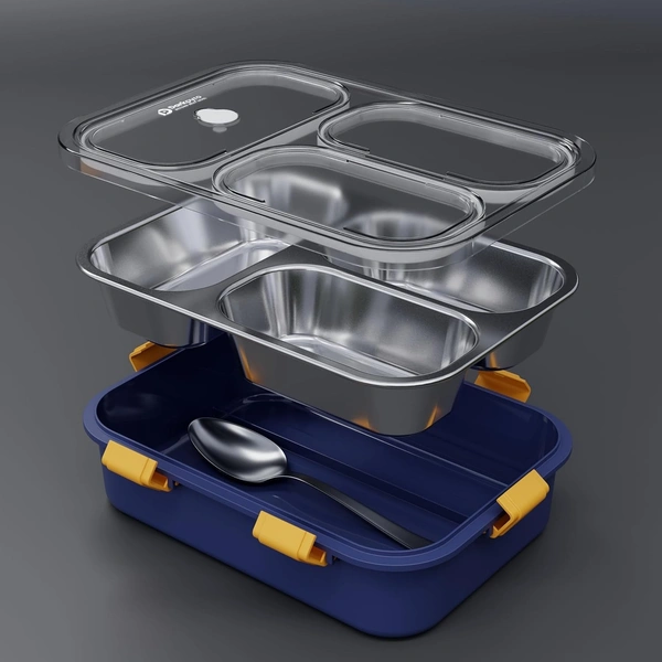 Premium 3-Compartment Stainless Steel Lunch Box - Blue | Leak-Proof & BPA-Free