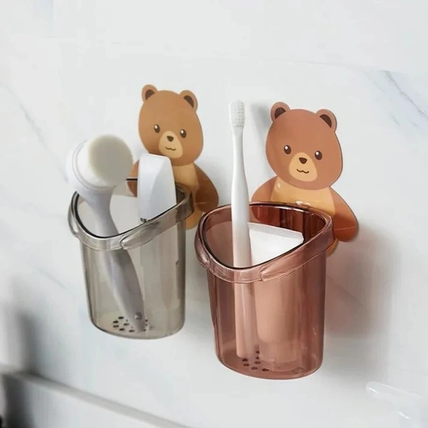 Cartoon Bear Self-adhesive Toothbrush Holder - 1 Pc