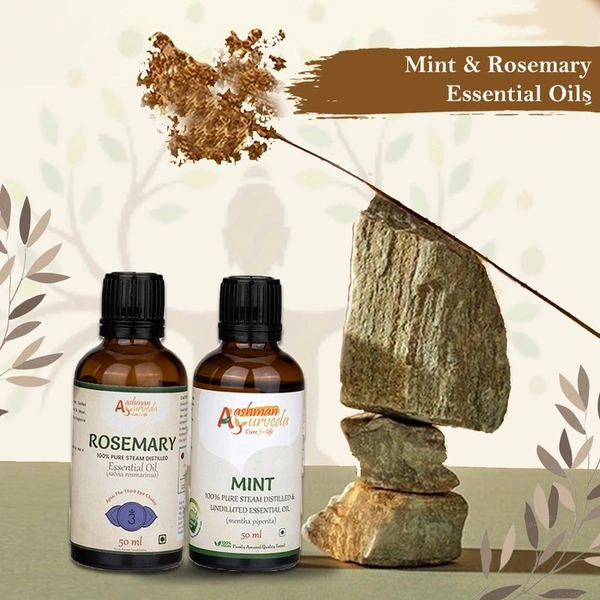 Aashman Ayurveda Rosemary & Mint Pure Steam Distilled Essential Oil - COMBO