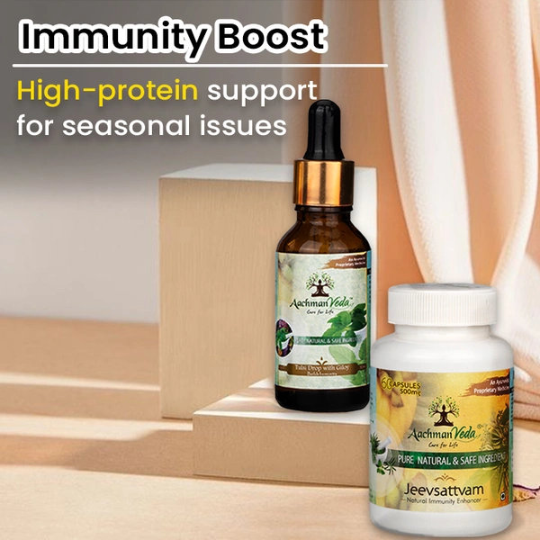 Aachman Veda Tulsi (with Giloy) Drops & Jeevsattvam Capsules - COMBO
