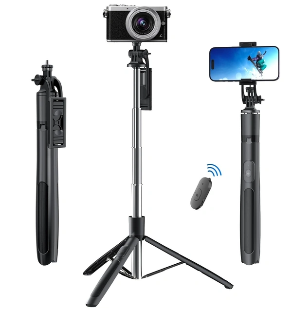 Selfie Stick with Tripod Stand 360 Degree Rotation Rechargeable Remote Quadripod Stand Balance Handle 71-inch Selfie Stick for Phone Camera Gopro 360°Panoramic Shooting Vlogging Live Stream