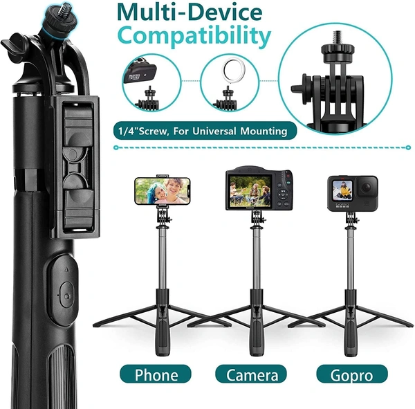 Selfie Stick with Tripod Stand 360 Degree Rotation Rechargeable Remote Quadripod Stand Balance Handle 71-inch Selfie Stick for Phone Camera Gopro 360°Panoramic Shooting Vlogging Live Stream