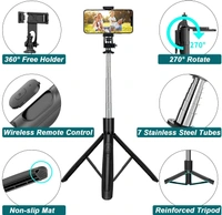 Selfie Stick with Tripod Stand 360 Degree Rotation Rechargeable Remote Quadripod Stand Balance Handle 71-inch Selfie Stick for Phone Camera Gopro 360°Panoramic Shooting Vlogging Live Stream