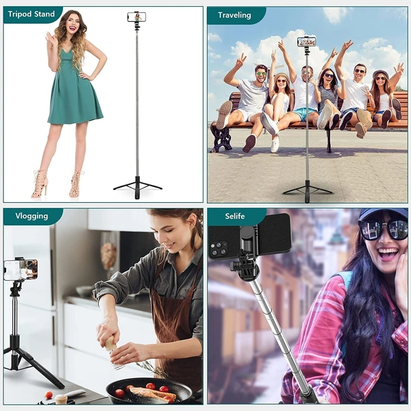 Selfie Stick with Tripod Stand 360 Degree Rotation Rechargeable Remote Quadripod Stand Balance Handle 71-inch Selfie Stick for Phone Camera Gopro 360°Panoramic Shooting Vlogging Live Stream