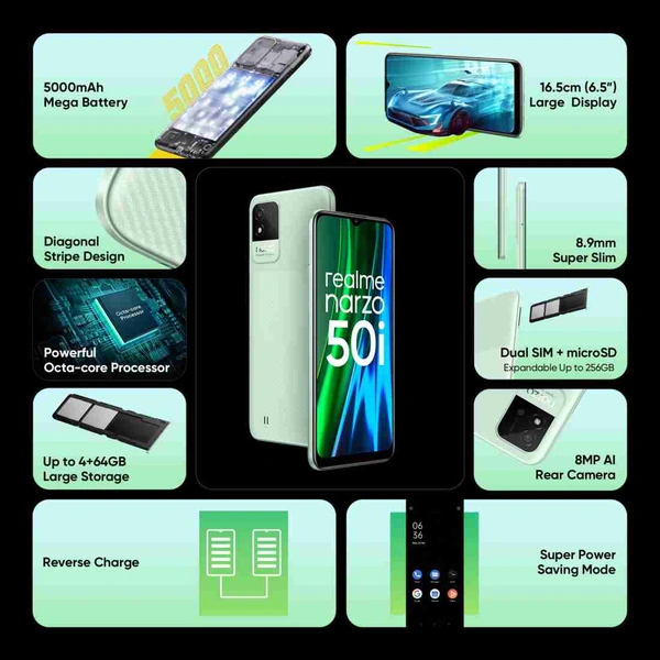 Realme Narzo 50i - Mint Green, 2GB 32GB