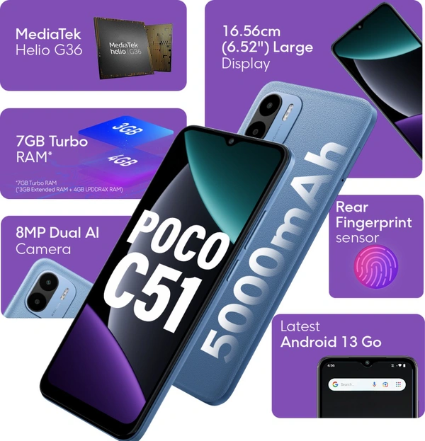 POCO C51 - Royal Blue, 4GB 64GB