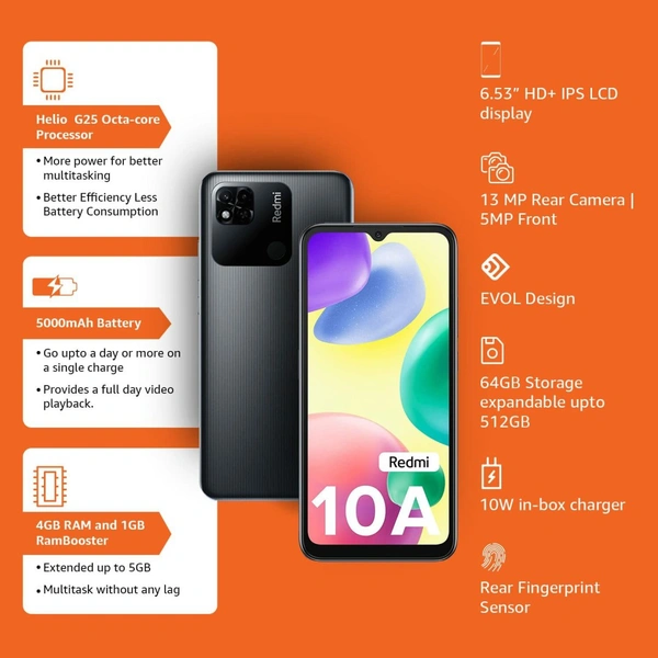 Redmi 10A - Charcoal Black, 4 GB 64GB