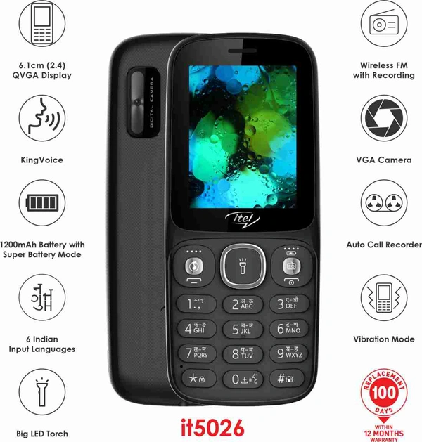 Itel it5026 - Black, Expandable Storage Upto 32GB