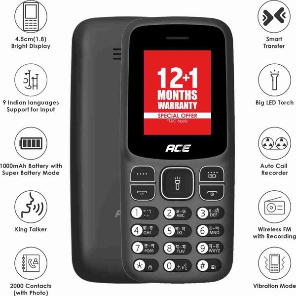 Itel Ace2 - Black, Expandable Storage Upto 32GB