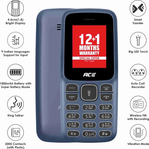 Itel Ace2 - Deep Blue, Expandable Storage Upto 32GB