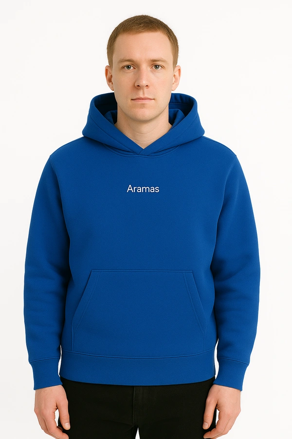 Aramas Originals Premium Cotton Fleece Hooded Winter Hoodie for Men - S, Blue, 450g, 1