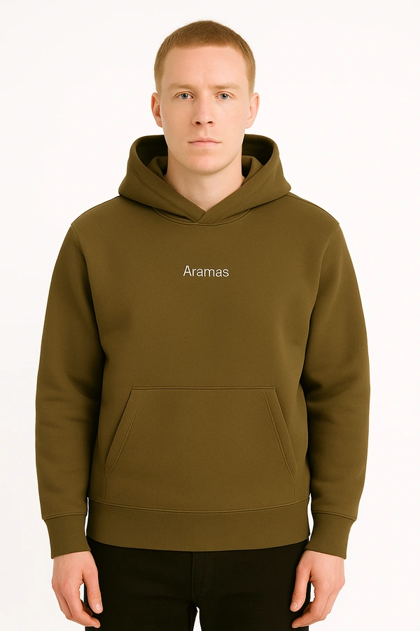 Aramas Originals Premium Cotton Fleece Hooded Winter Hoodie for Men - L, Brown, 450g, 1