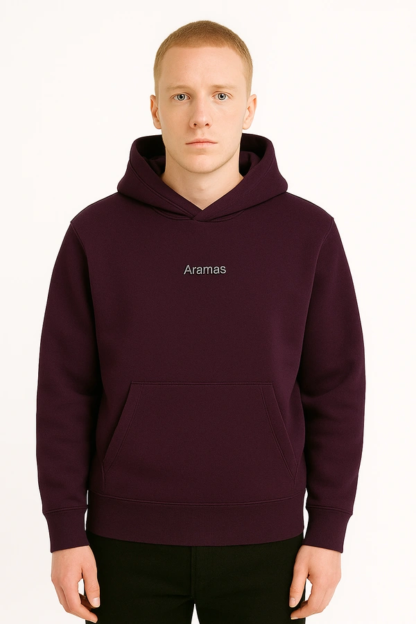 Aramas Originals Premium Cotton Fleece Hooded Winter Hoodie for Men - M, Wine, 450g, 1