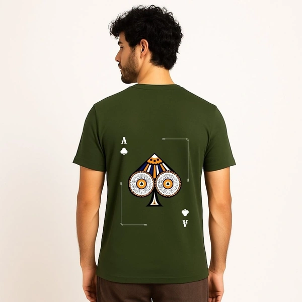 Aramas Originals Men’s Premium Cotton Regular Fit T-Shirt – Olive with “Ace Card” Graphic Print - L, Olive, 220g, 1