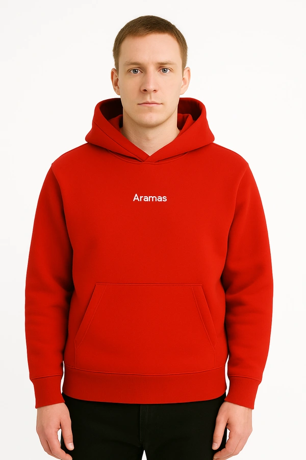 Aramas Originals Premium Cotton Fleece Hooded Winter Hoodie for Men - XL, Red, 450g, 1