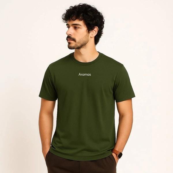 Aramas Originals Men’s Premium Cotton Regular Fit T-Shirt – Olive with “Ace Card” Graphic Print - L, Olive, 220g, 1