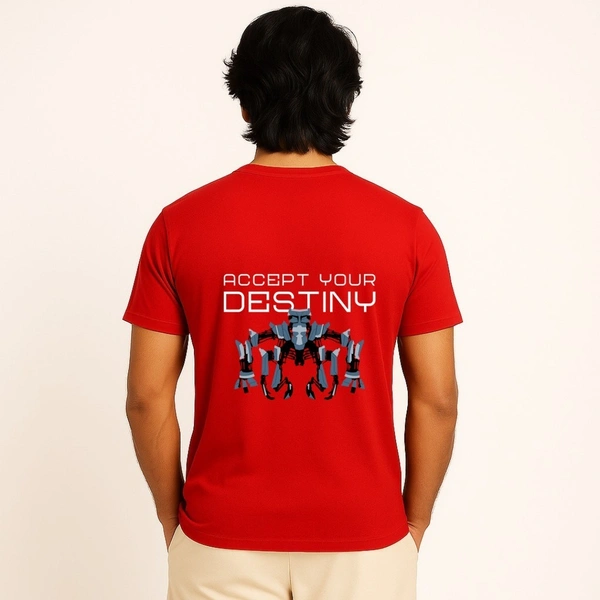 Aramas Originals Men’s Premium Cotton Regular Fit T-Shirt – Red with “Accept Your Destiny” Graphic Print - L, Red, 220g, 1