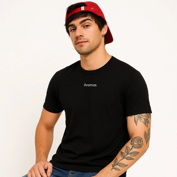 Aramas Originals Men’s Premium Cotton Regular Fit T-Shirt – Black with “Pro Warrior” Graphic Print - S, Black, 220g, 1
