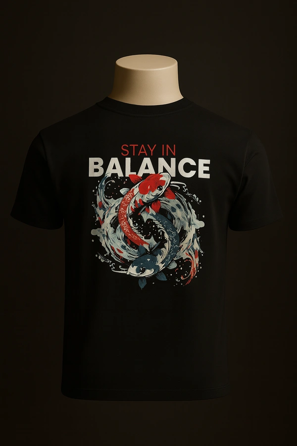 Aramas Originals Men’s Premium Cotton Regular Fit T-Shirt – Black with “Stay in Balance” Graphic Print - S, Black, 220g, 1