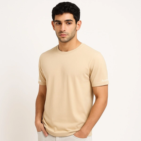 Aramas Originals Premium Cotton T-Shirt for Men | Soild Cream - M, Cream, 220g, 1