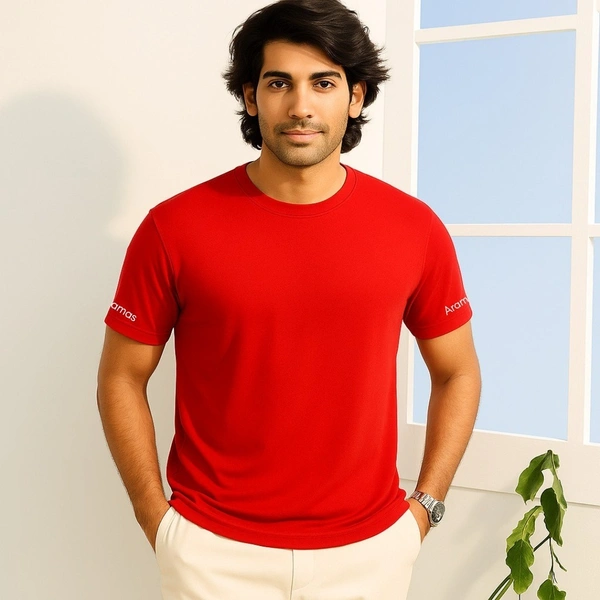 Aramas Originals Premium Cotton T-Shirt for Men | Soild Red - M, Red, 220g, 1
