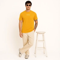 Aramas Originals Men’s Premium Cotton Regular Fit T-Shirt – Yellow with “Stampeding to Triumph” Graphic Print - L, Dark Yellow, 220g, 1