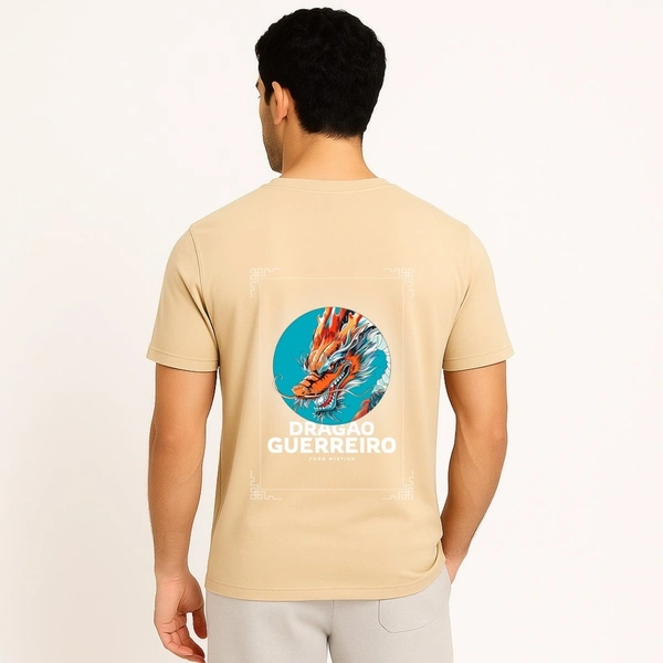 Aramas Originals Men’s Premium Cotton Regular Fit T-Shirt – Cream with “Dragon Guerreiro” Graphic Print - S, Cream, 220g, 1
