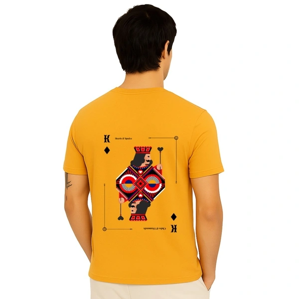 Aramas Originals Men’s Premium Cotton Regular Fit T-Shirt – Yellow with “King Card” Graphic Print - L, Dark Yellow, 220g, 1