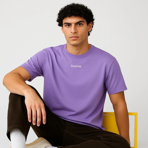 Aramas Originals Men’s Premium Cotton Regular Fit T-Shirt – Lavender with “Leap of Faith” Graphic Print - XL, Lavender, 220g, 1