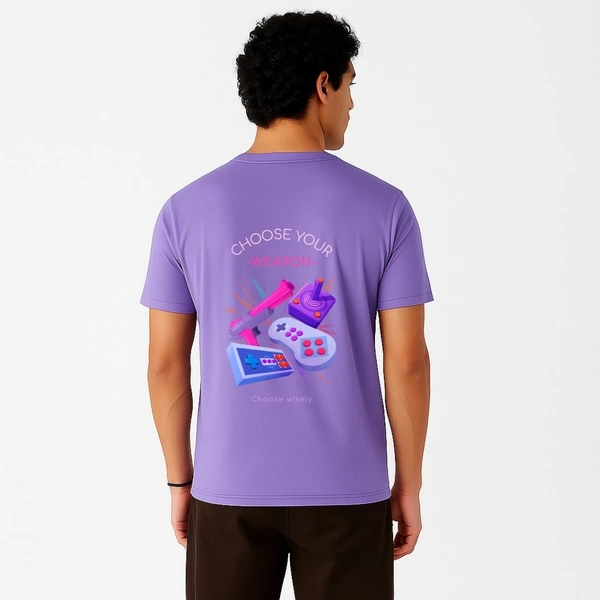 Aramas Originals Men’s Premium Cotton Regular Fit T-Shirt – Lavender with “Choose Your Weapon” Graphic Print - L, Lavender, 220g, 1
