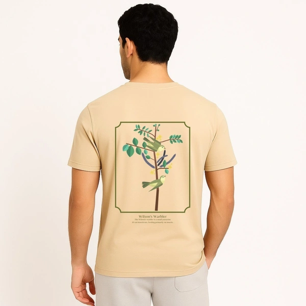 Aramas Originals Men’s Premium Cotton Regular Fit T-Shirt – Cream with “Birds” Graphic Print - L, Cream, 220g, 1