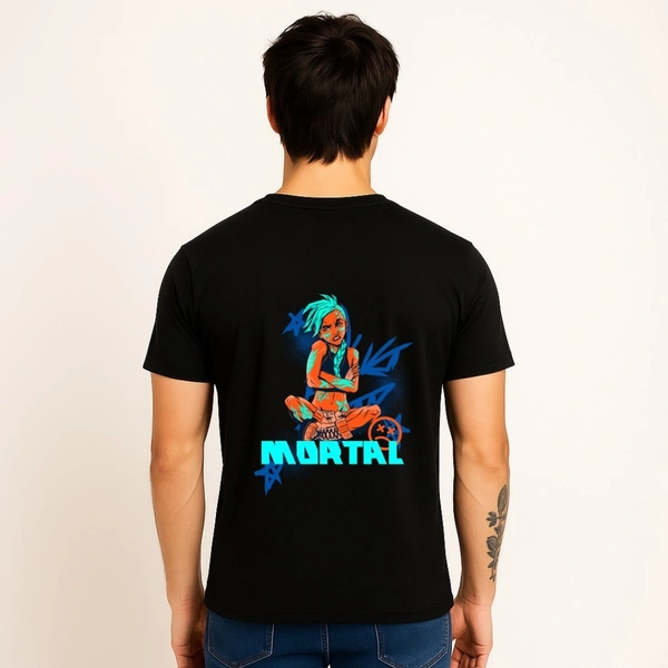 Aramas Originals Men’s Premium Cotton Regular Fit T-Shirt – Black with “Mortal” Graphic Print - L, Black, 220g, 1