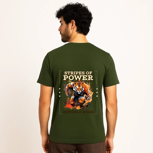 Aramas Originals Men’s Premium Cotton Regular Fit T-Shirt – Olive with “Stripes of Power” Graphic Print - L, Olive, 220g, 1