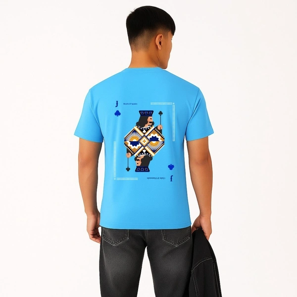 Aramas Originals Men’s Premium Cotton Regular Fit T-Shirt – Sky Blue with “Joker Card” Graphic Print - XL, Sky Blue, 220g, 1