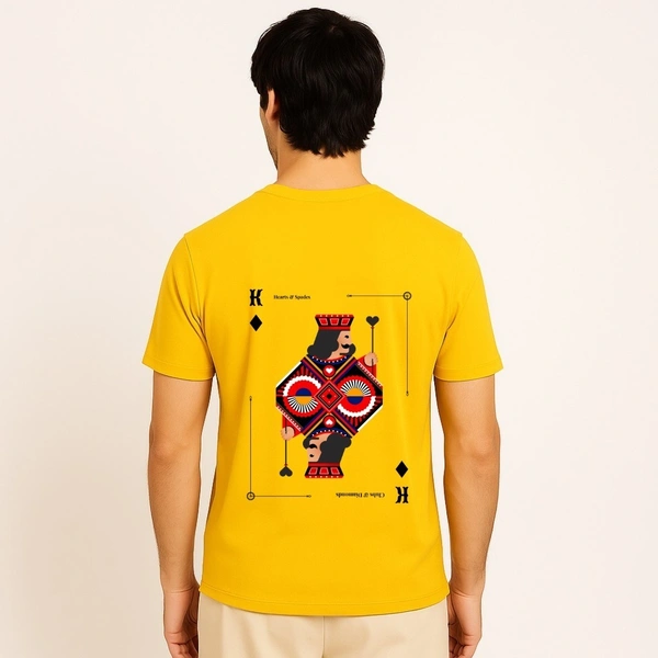 Aramas Originals Men’s Premium Cotton Regular Fit T-Shirt – Yellow with “King Card” Graphic Print - L, Yellow, 220g, 1