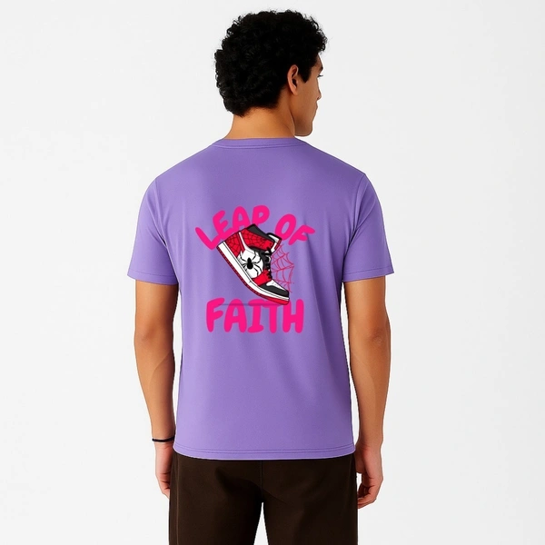 Aramas Originals Men’s Premium Cotton Regular Fit T-Shirt – Lavender with “Leap of Faith” Graphic Print - XL, Lavender, 220g, 1
