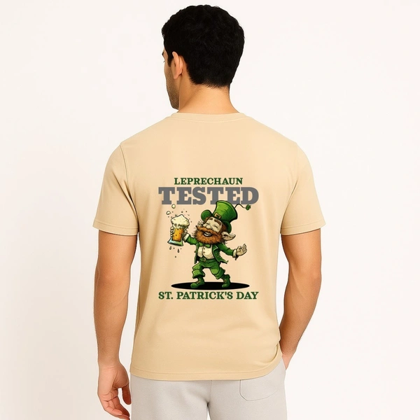 Aramas Originals Men’s Premium Cotton Regular Fit T-Shirt – Cream with “Patrick's Day” Graphic Print - S, Cream, 220g, 1