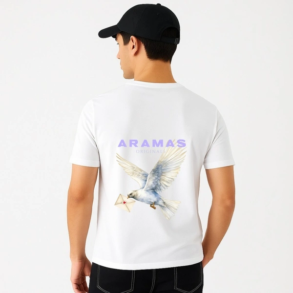 Aramas Originals Men’s Premium Cotton Regular Fit T-Shirt – White with “Pigeon” Graphic Print - S, White, 220g, 1