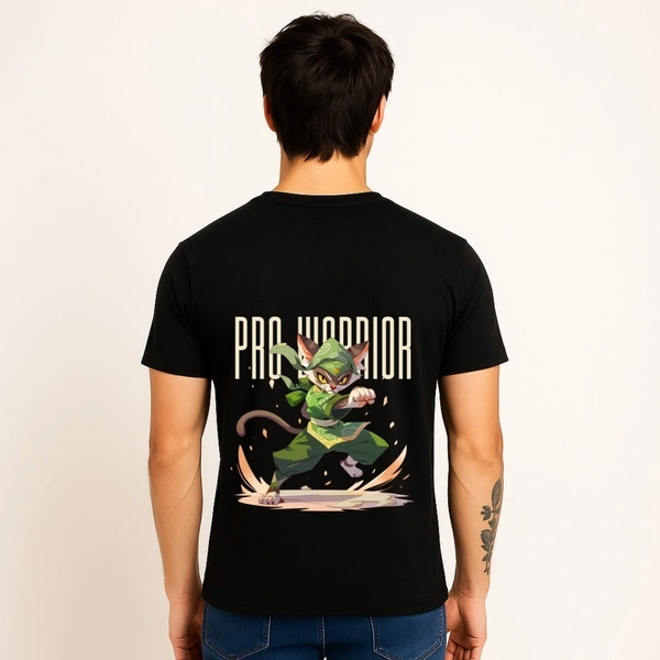 Aramas Originals Men’s Premium Cotton Regular Fit T-Shirt – Black with “Pro Warrior” Graphic Print - S, Black, 220g, 1
