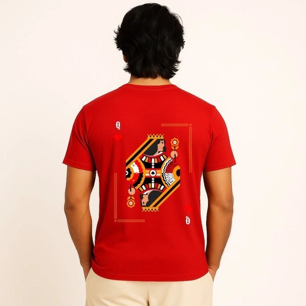Aramas Originals Men’s Premium Cotton Regular Fit T-Shirt – Red with “Queen Card” Graphic Print - M, Red, 220g, 1