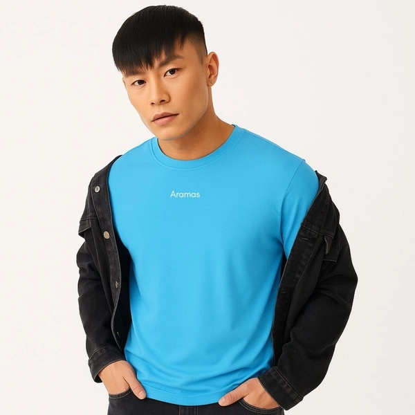 Aramas Originals Men’s Premium Cotton Regular Fit T-Shirt – Sky Blue with “Urban Hip-Hop” Graphic Print - L, Sky Blue, 220g, 1