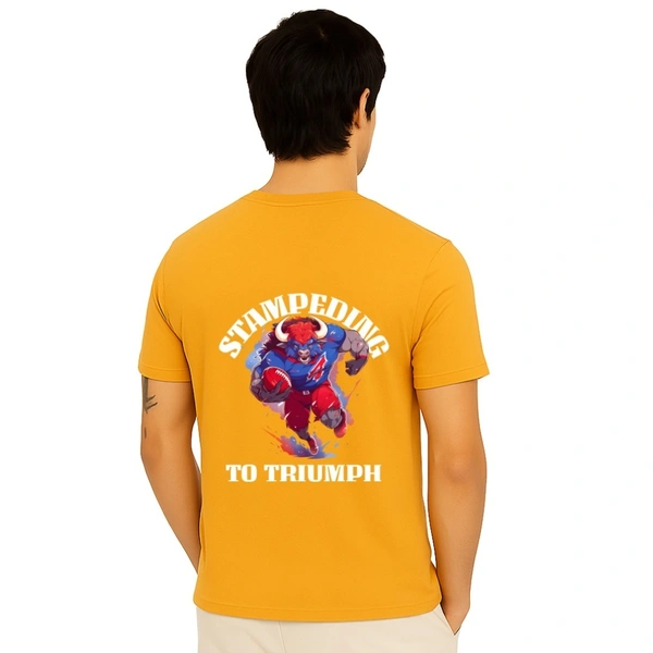 Aramas Originals Men’s Premium Cotton Regular Fit T-Shirt – Yellow with “Stampeding to Triumph” Graphic Print - L, Dark Yellow, 220g, 1