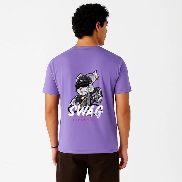 Aramas Originals Men’s Premium Cotton Regular Fit T-Shirt – Lavender with “Swag Lifestyle” Graphic Print - S, Lavender, 220g, 1