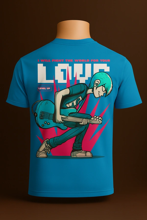 Aramas Originals Men’s Premium Cotton Regular Fit T-Shirt – Sky Blue with “Love Guitar” Graphic Print - L, Sky Blue, 220g, 1