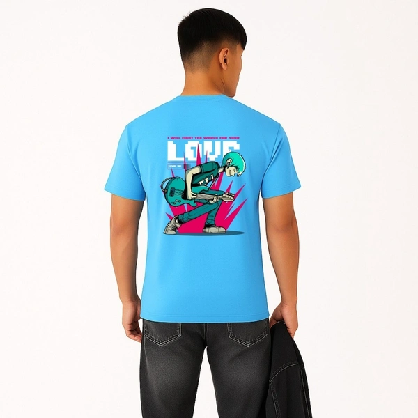 Aramas Originals Men’s Premium Cotton Regular Fit T-Shirt – Sky Blue with “Love Guitar” Graphic Print - M, Sky Blue, 220g, 1