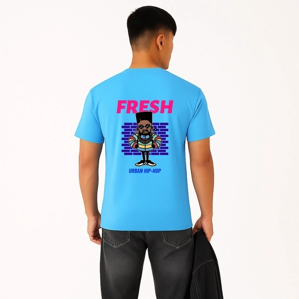 Aramas Originals Men’s Premium Cotton Regular Fit T-Shirt – Sky Blue with “Urban Hip-Hop” Graphic Print - L, Sky Blue, 220g, 1